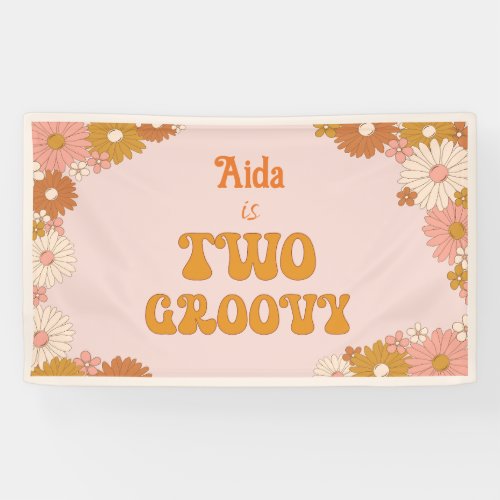 Two Groovy Retro Floral Pink  Orange Backdrop Banner