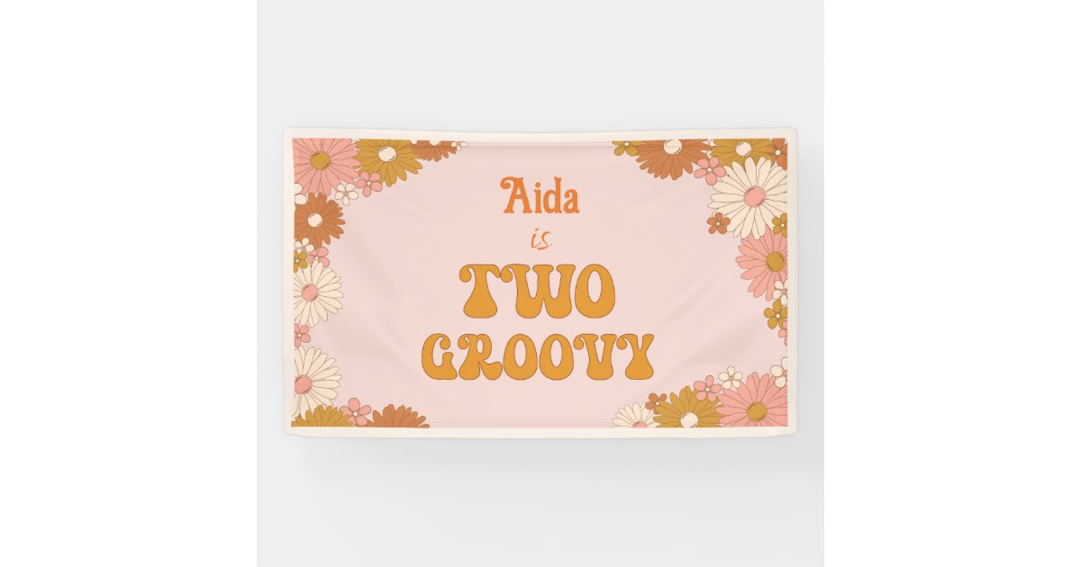 Two Groovy Retro Floral Pink & Orange Backdrop Banner
