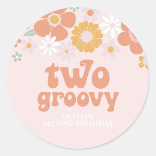 Two Groovy Retro Floral second birthday Classic Round Sticker