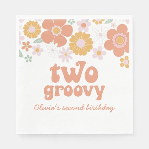 Two Groovy Retro Floral second birthday Napkins