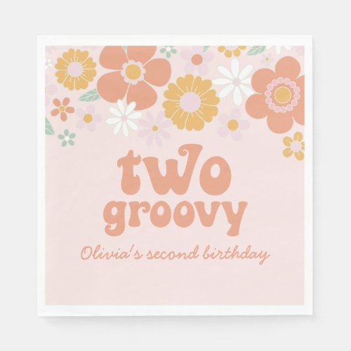 Two Groovy Retro Floral second birthday Napkins