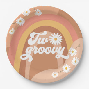Two Groovy Retro Hippie Daisy Girl 2nd Birthday Pa Paper Plates