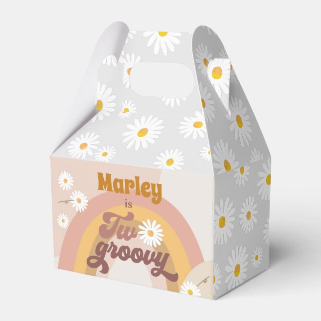 Two Groovy Retro Hippie Daisy Girl Birthday Favor  Boxes (Front Side)