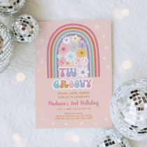 Two Groovy Retro Hippie Rainbow Flower Birthday Invitation