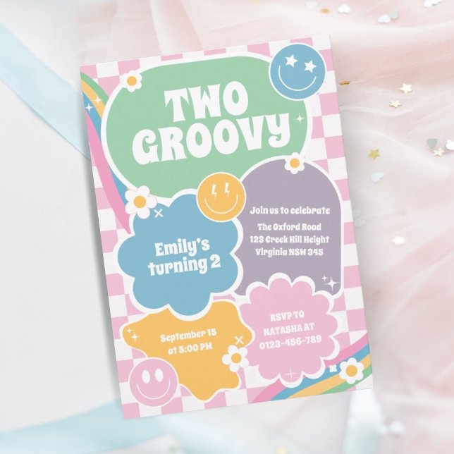 Two Groovy Retro Hippie Second Birthday  Invitation (Creator Uploaded)