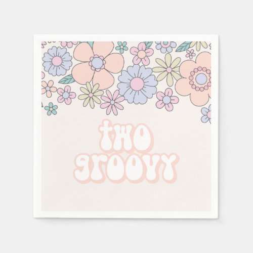 Two Groovy Retro pastel Floral 2nd birthday Napkins