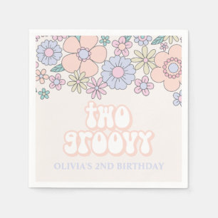 Two Groovy Retro pastel Floral 2nd birthday Napkins