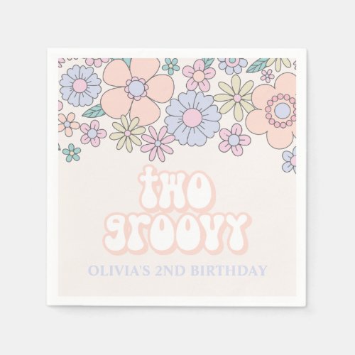 Two Groovy Retro pastel Floral 2nd birthday Napkins