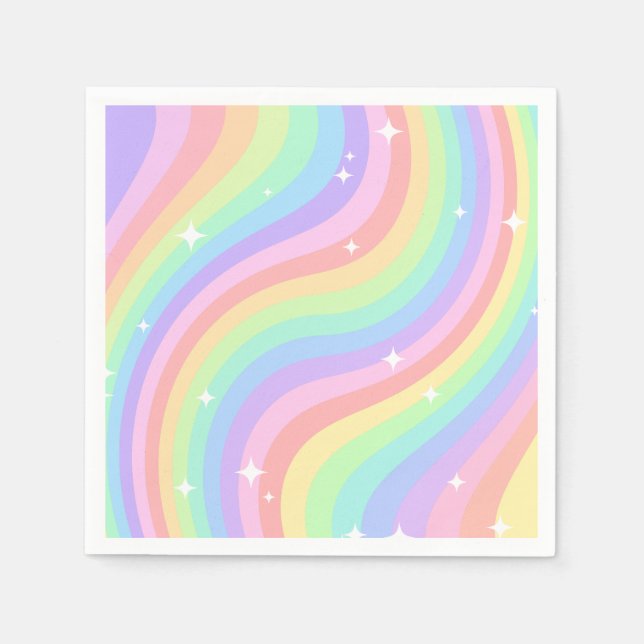 Two Groovy | Retro Pastel Rainbow 2nd Birthday Napkins (Front)