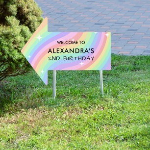 Two Groovy Retro Pastel Rainbow 2nd Birthday Sign