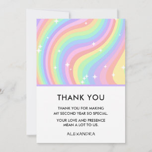 Two Groovy Retro Pastel Rainbow 2nd Birthday Thank You Card