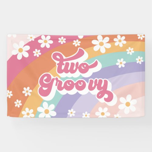 Two Groovy Retro Rainbow 2nd Birthday Banner