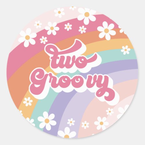Two Groovy Retro Rainbow 2nd Birthday Classic Round Sticker