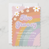 Two Groovy Retro Rainbow 2nd Birthday Invitation (Front)