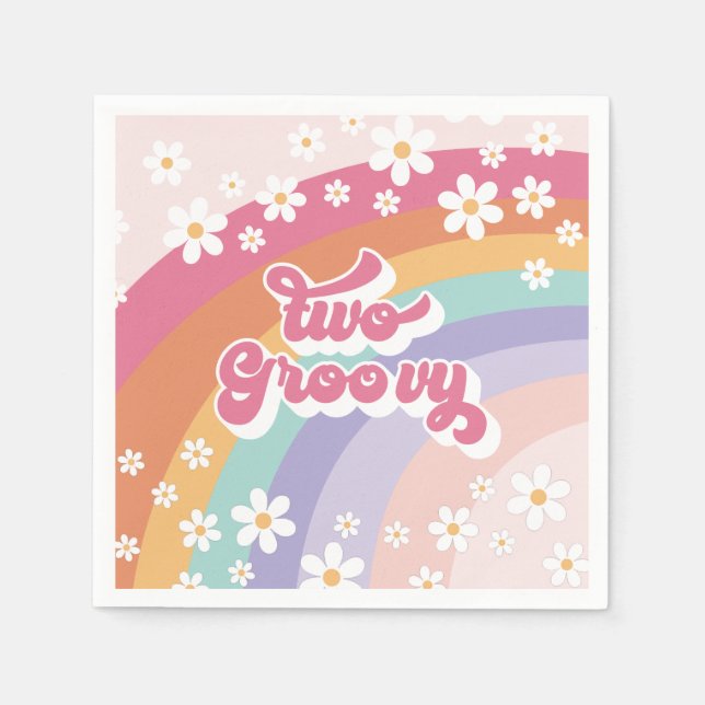 Two Groovy Retro Rainbow 2nd Birthday Napkins (Front)