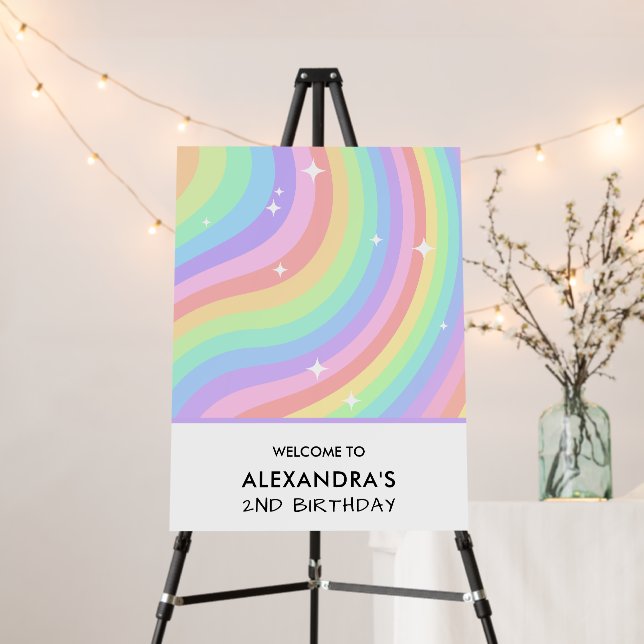 Two Groovy Retro Rainbow 2nd Birthday Welcome Foam Board (In Situ (Stand))