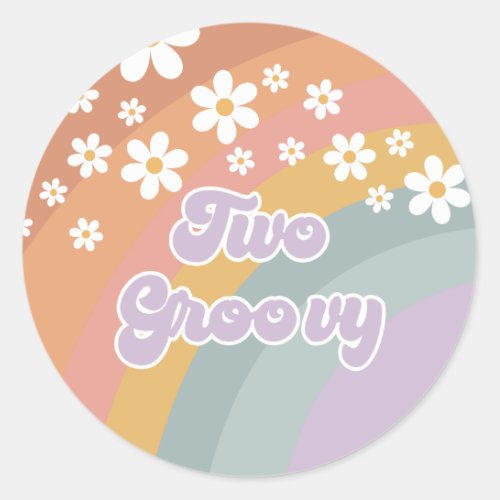 Two Groovy Retro Rainbow Classic Round Sticker