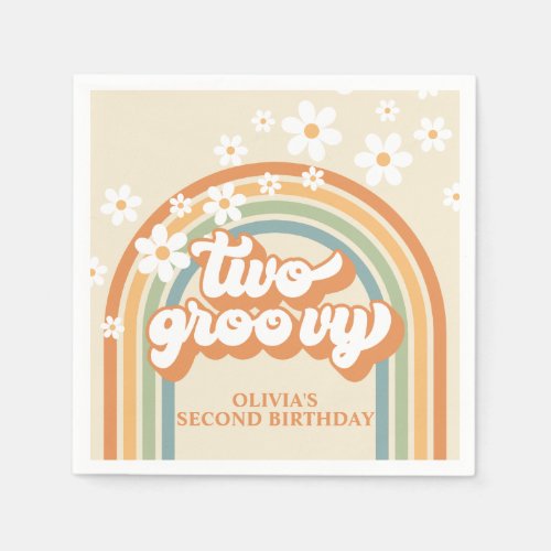 Two Groovy Retro Rainbow Daisy Birthday Napkins