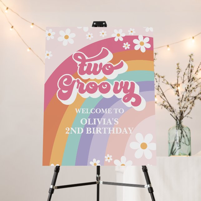 Two Groovy Retro Rainbow Daisy Welcome Foam Board (In Situ (Stand))