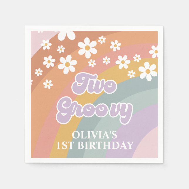 Two Groovy Retro Rainbow Napkins (Front)