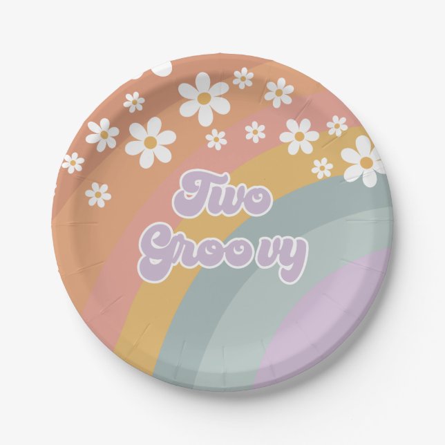 Two Groovy Retro Rainbow Paper Plates (Front)