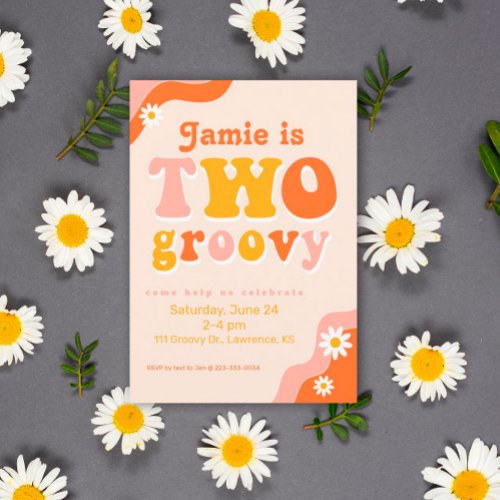 Two Groovy Retro Second Birthday Invitation