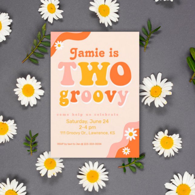 Two Groovy Retro Second Birthday Invitation (Creator Uploaded)