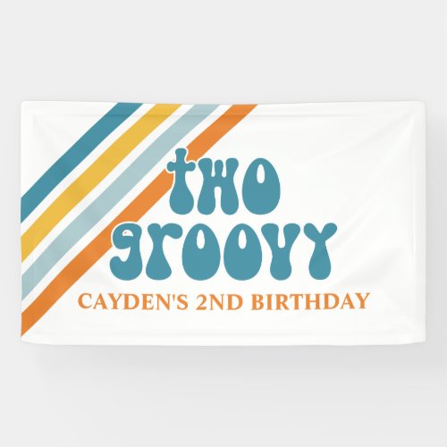 TWO Groovy Retro Stripes Boy birthday Banner