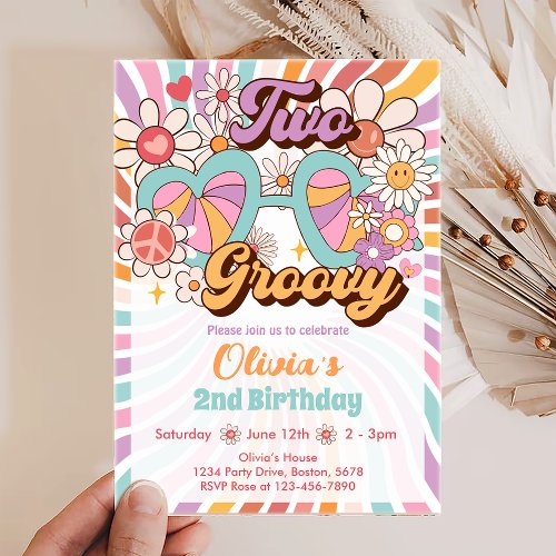 Two Groovy Retro Summer 2nd Birthday Invitation