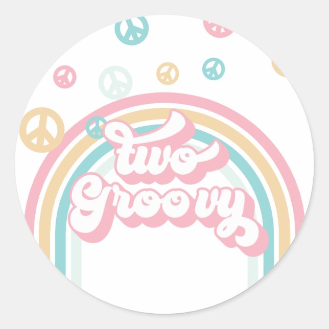 Two Groovy Retro Summer Rainbow Classic Round Sticker (Front)