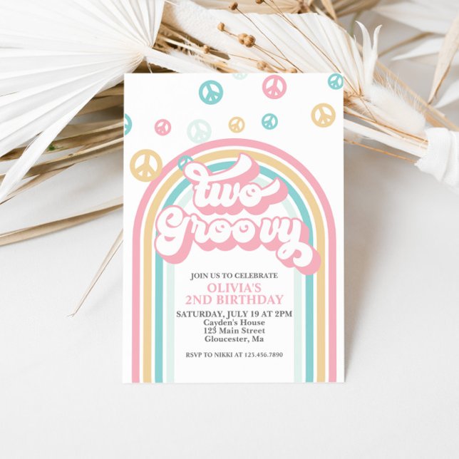 Two Groovy Retro Summer Rainbow Invitation (Creator Uploaded)