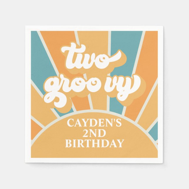 Two Groovy Retro Sunshine Boy 2nd Birthday Napkins (Front)