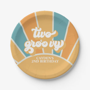 Two Groovy Retro Sunshine Boy 2nd Birthday Paper Plates