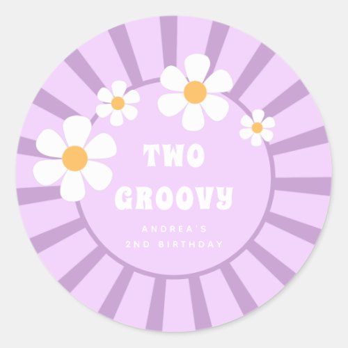 Two Groovy Retro Sunshine Girl Second Birthday  Classic Round Sticker