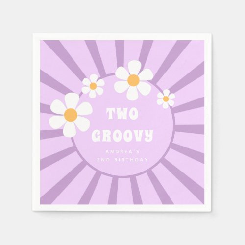 Two Groovy Retro Sunshine Girl Second Birthday  Napkins