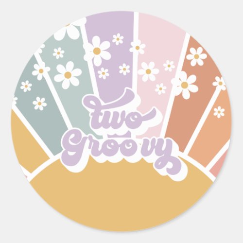 Two Groovy Retro Sunshine Rainbow Daisy Classic Round Sticker