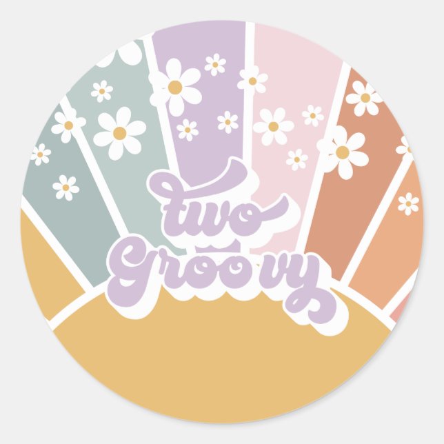 Two Groovy Retro Sunshine Rainbow Daisy Classic Round Sticker (Front)