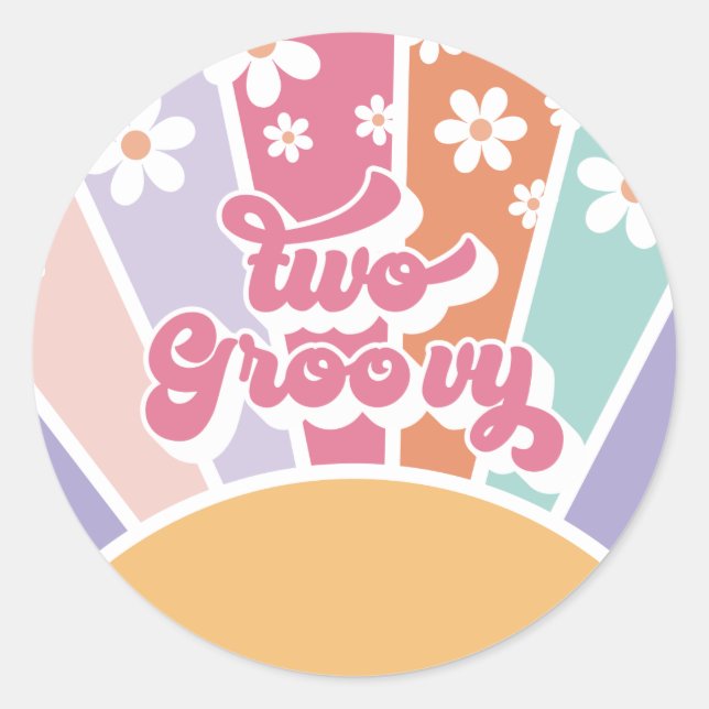 Two Groovy Retro Sunshine Rainbow Daisy Classic Round Sticker (Front)