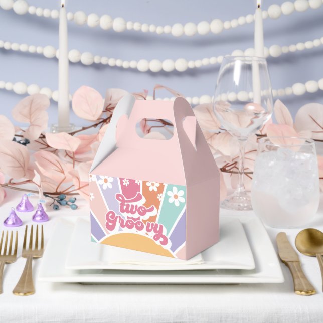 Two Groovy Retro Sunshine Rainbow Daisy Favor Boxes (Wedding)