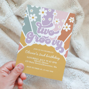 Two Groovy Retro Sunshine Rainbow Daisy Invitation