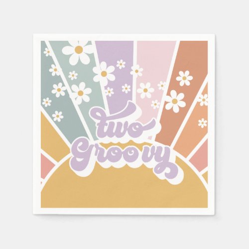 Two Groovy Retro Sunshine Rainbow Daisy Napkins