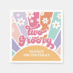 Two Groovy Retro Sunshine Rainbow Daisy Napkins
