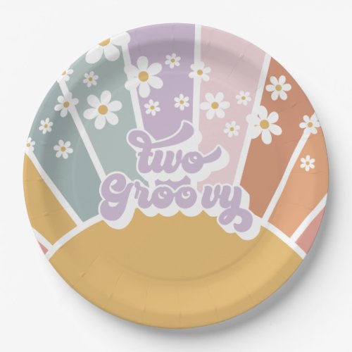 Two Groovy Retro Sunshine Rainbow Daisy Paper Plates