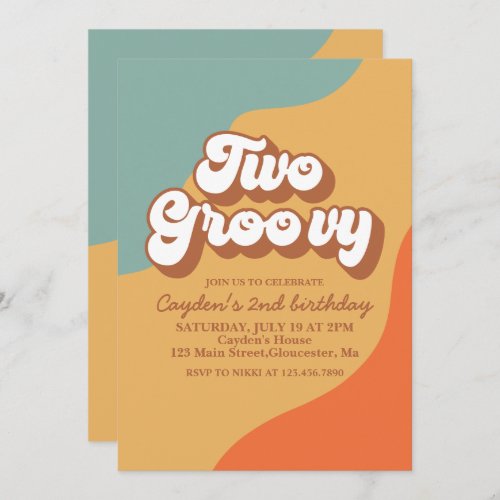 Two Groovy Retro Swirl 2nd Birthday Invitation