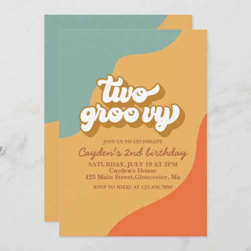 Two Groovy Retro Swirl 2nd Birthday Invitation