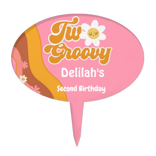 Two groovy retro vintage second birthday cake topper