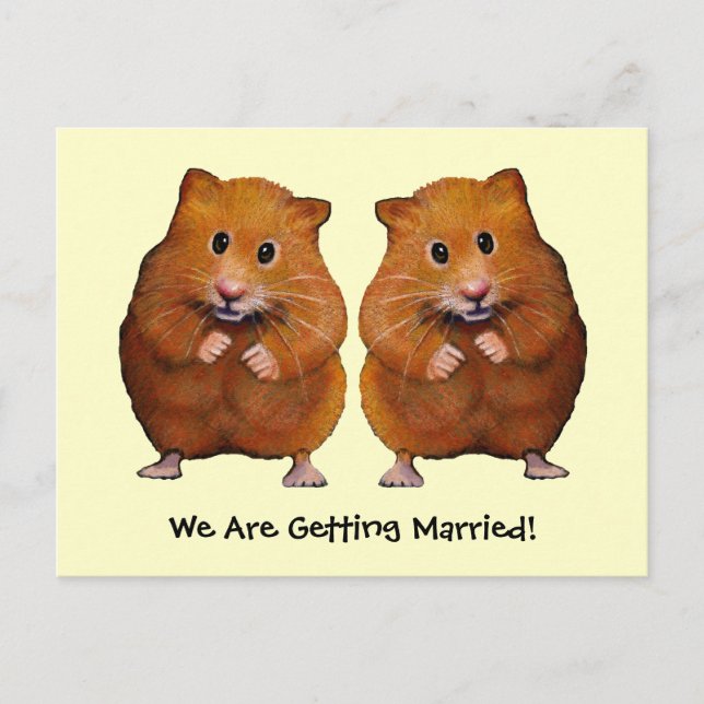 TWO HAMSTERS: SAVE DATE: MARRIAGE ANNOUNCEMENT POSTCARD (Front)