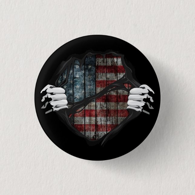 Two Hands Ripping Revealing Flag Customized Button (Front)
