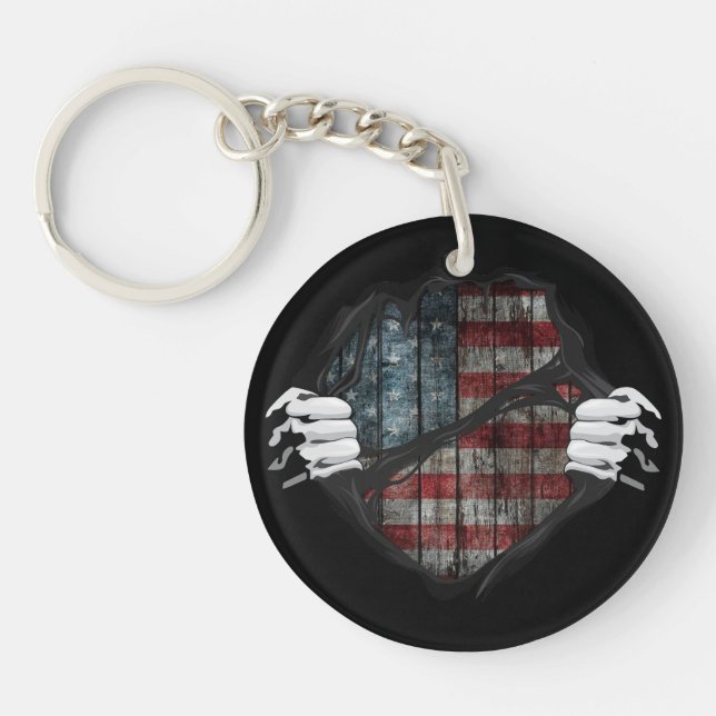 Two Hands Ripping Revealing Flag Customized Keychain (Front)