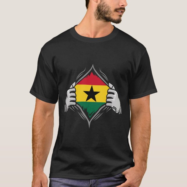 Two Hands Ripping Revealing Flag of Ghana  T-Shirt (Front)